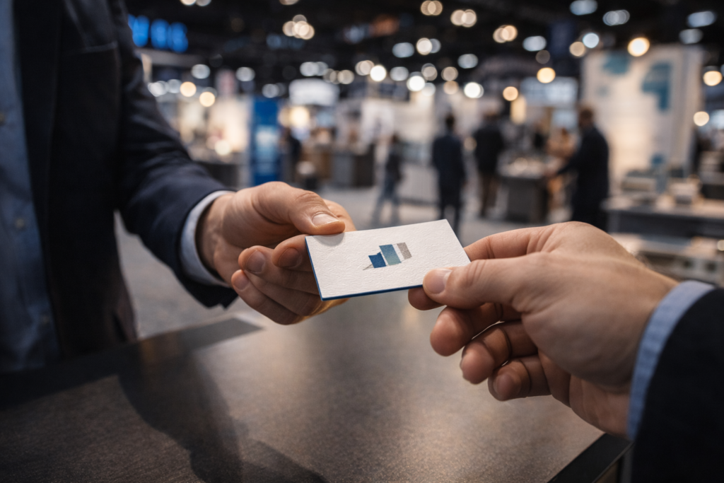Business card exchange at trade show