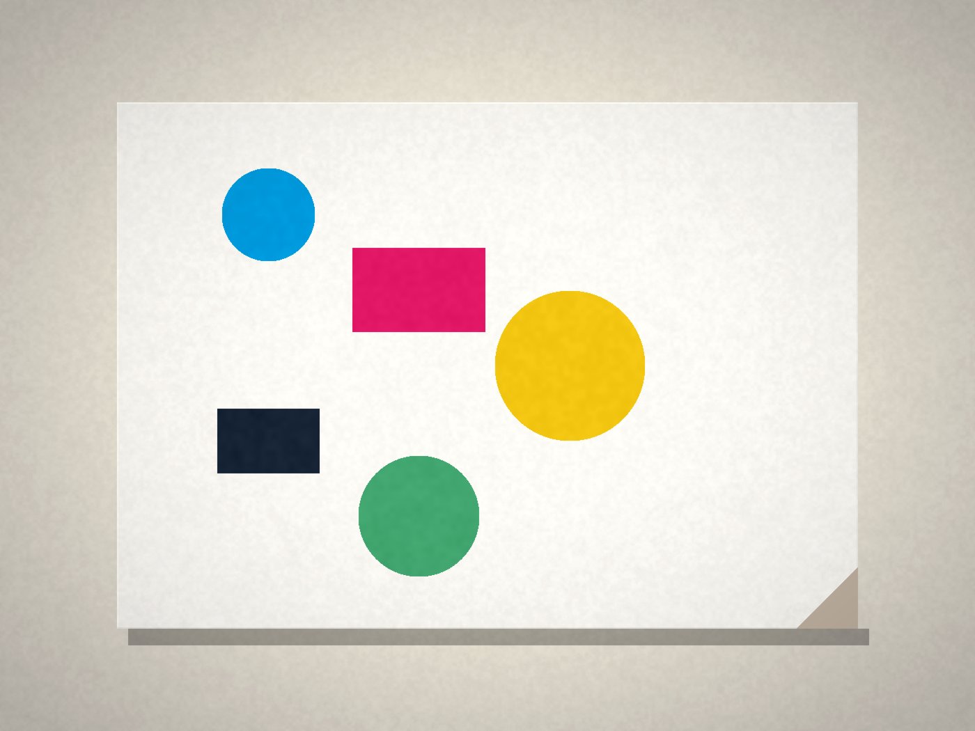 Printed proof sheet with abstract color shapes on a light table, one corner folded, no people or text
